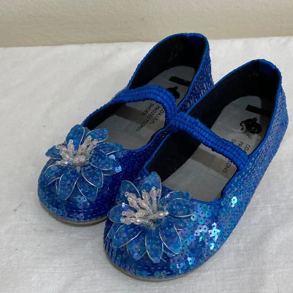 NEW Coastal Projections Sparkly Blue Sequin Shoes Toddler & Little Girls 6 7 1 2